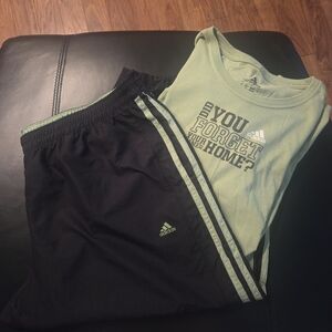 Adidas Womens Mint Fitted Tee and Black Capri Workout Set